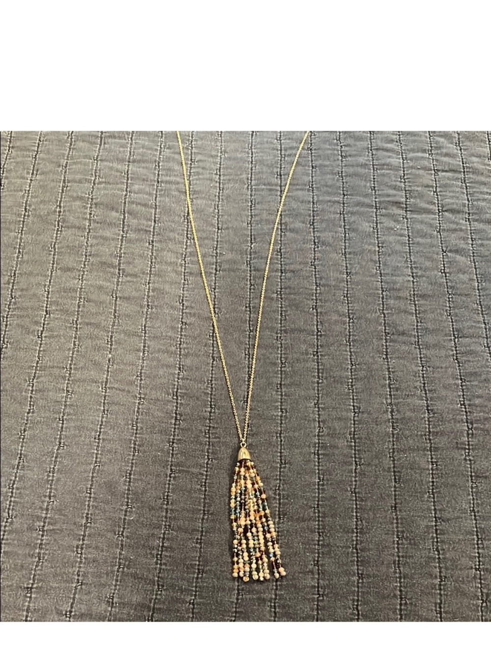LOFT Gold Long Tassel Beaded Necklace with Brown & Turquoise Accents